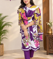 (NB-09) Purple & Mustard Yellow Floral Print Three-Piece